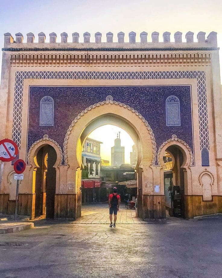 Traditional Moroccan archway at the entrance of Fes medina visited during a 9 day Morocco tour from Tangier.
