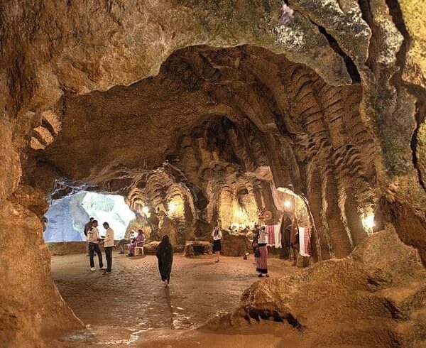 Inside Hercules Cave near Tangier, a historic coastal grotto visited during northern Morocco tours from Tangier.