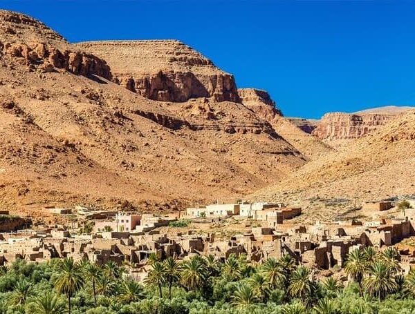 Traditional Berber village and palm oasis in Ziz Valley near Errachidia Morocco