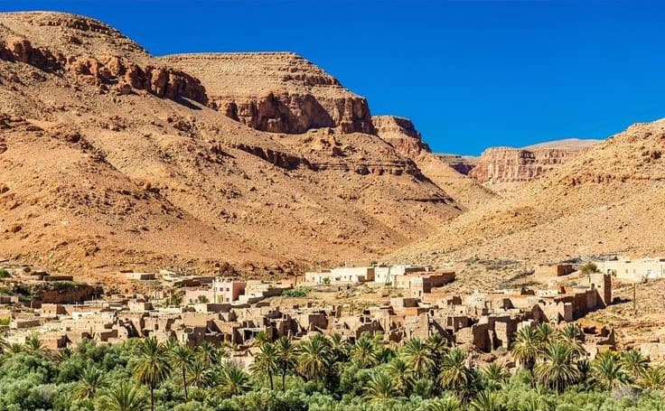 Traditional Berber village and palm oasis in Ziz Valley near Errachidia Morocco