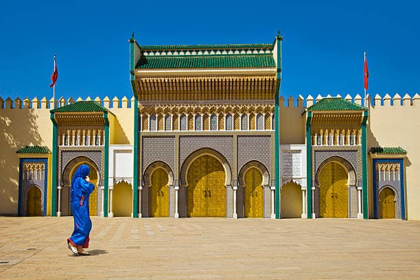 Golden gates of the Royal Palace Dar El Makhzen in Fes Morocco